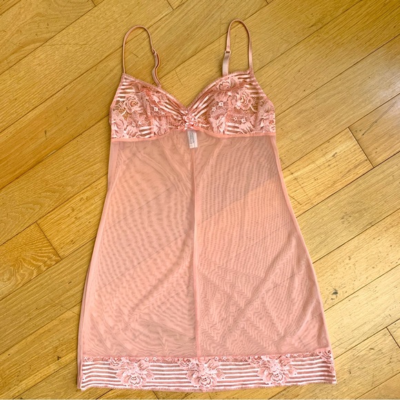 LA PERLA Peach Mesh & Lace Slip Negligee Chemise - Picture 2 of 11